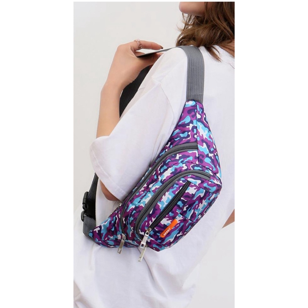 Purple Blue Camo Sport Waist Pack Fanny Pack Belt Bag Unisex - Picture 2 of 4